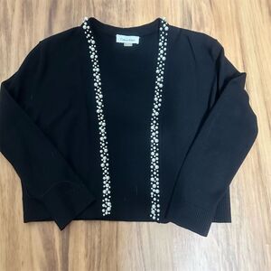 Calvin Klein Women's Black Pearl-Trim Cardigan Sweater Standard Size S